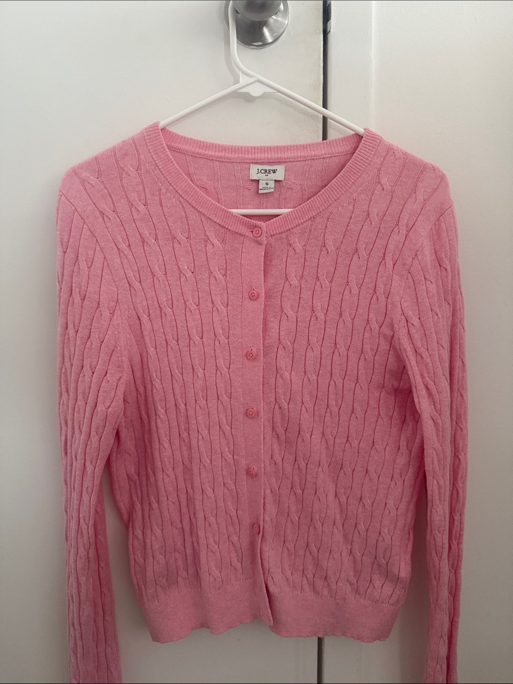 WORN ONCE J. Crew Light Pink Cable Knit Button-Up Cardigan